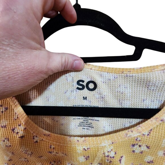 So Yellow Floral Long-Sleeve Ribbed Crop Top M - Picture 3 of 3